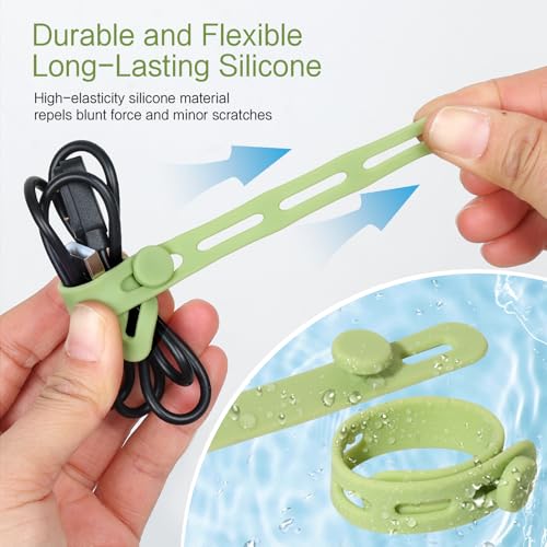 Donruby 24Pcs Silicone Cable Ties - Reusable & Washable with Locking Buckles, Adjustable Fastening Cable Management Strap...