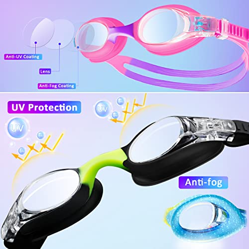 XDX Kids Swim Goggles 4-14, 4 Pack for Boys and Girls, Anti-Fog With UV Protection