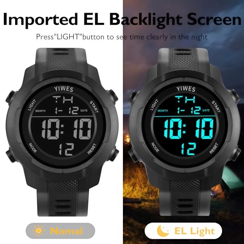 Men's Digital Sports Military Watch,Outdoor Running Timer,Waterproof Watch,Alarm Clock,Dual time 12/24 Carbon Fiber Compos...