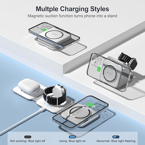 UCOMX 3 in 1 Charging Station for Multple Devices,Foldable 3 in 1 Wireless Charger for Travel,NANO Wireless Charging Stati...