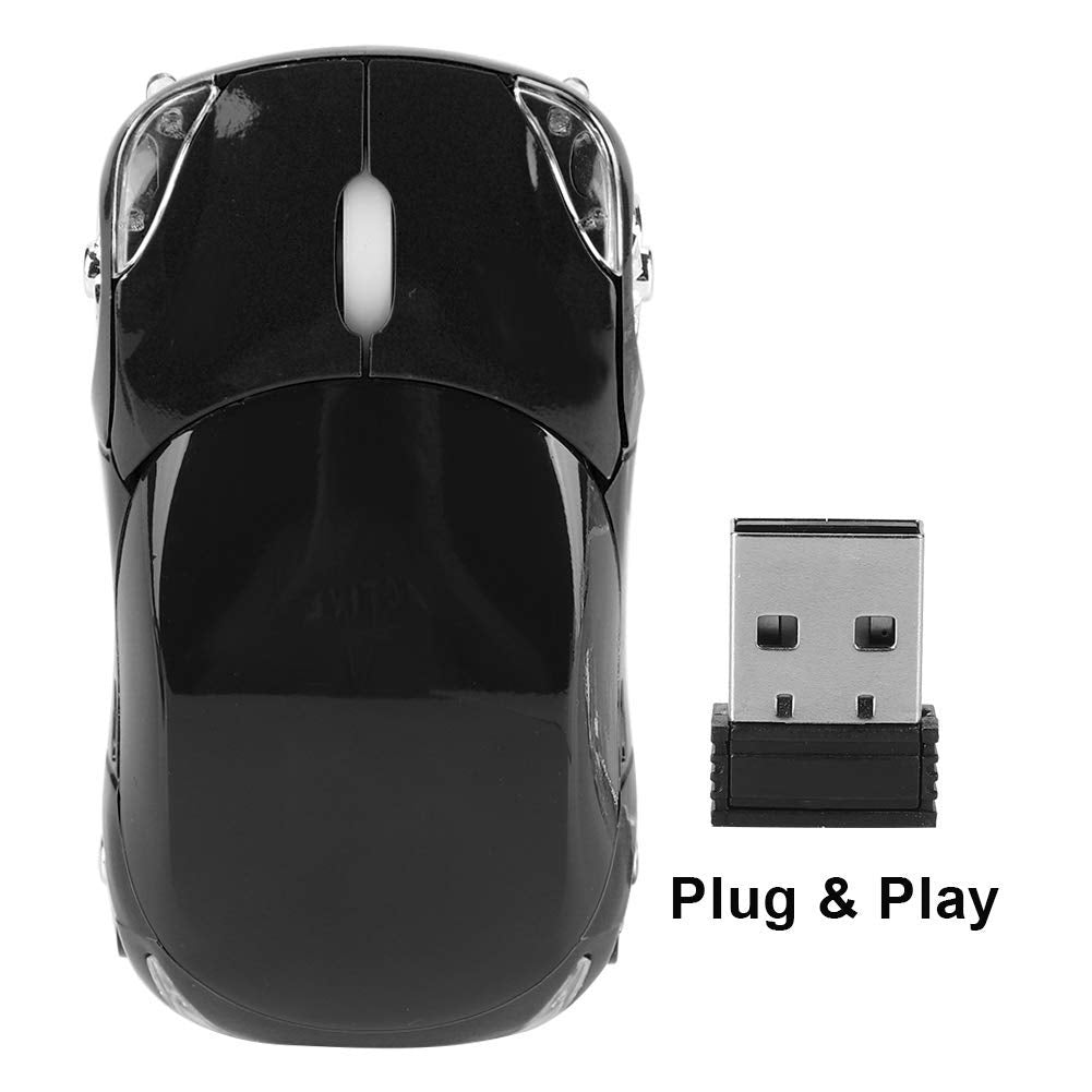 ASHATA 2.4G Wireless Mouse Car Mouse with USB Reciver 1600DPI Optical Mouse for PC Computer Laptop Tablet, High Precision Cute Mouse for Win XP/Vista/Win7/ME/2000/for Mac OS (Black)
