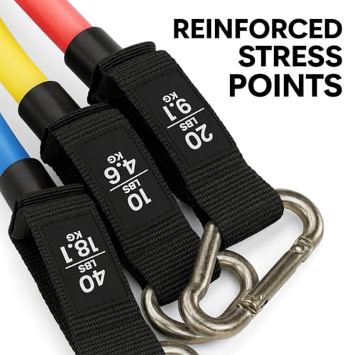 THORZA 11-Piece Full Body Strength Training with Resistance Bands Set - 5 Levels Tube Exercise Bands, Without Latex TPE Re...