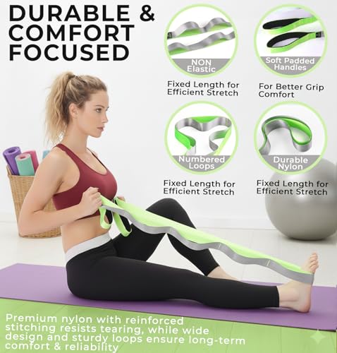 TAVIEW Yoga Strap for Stretching – Stretch Band with 12 Loops –Multi-Grip Pilates Hamstring Stretcher Belt – Physical Ther...
