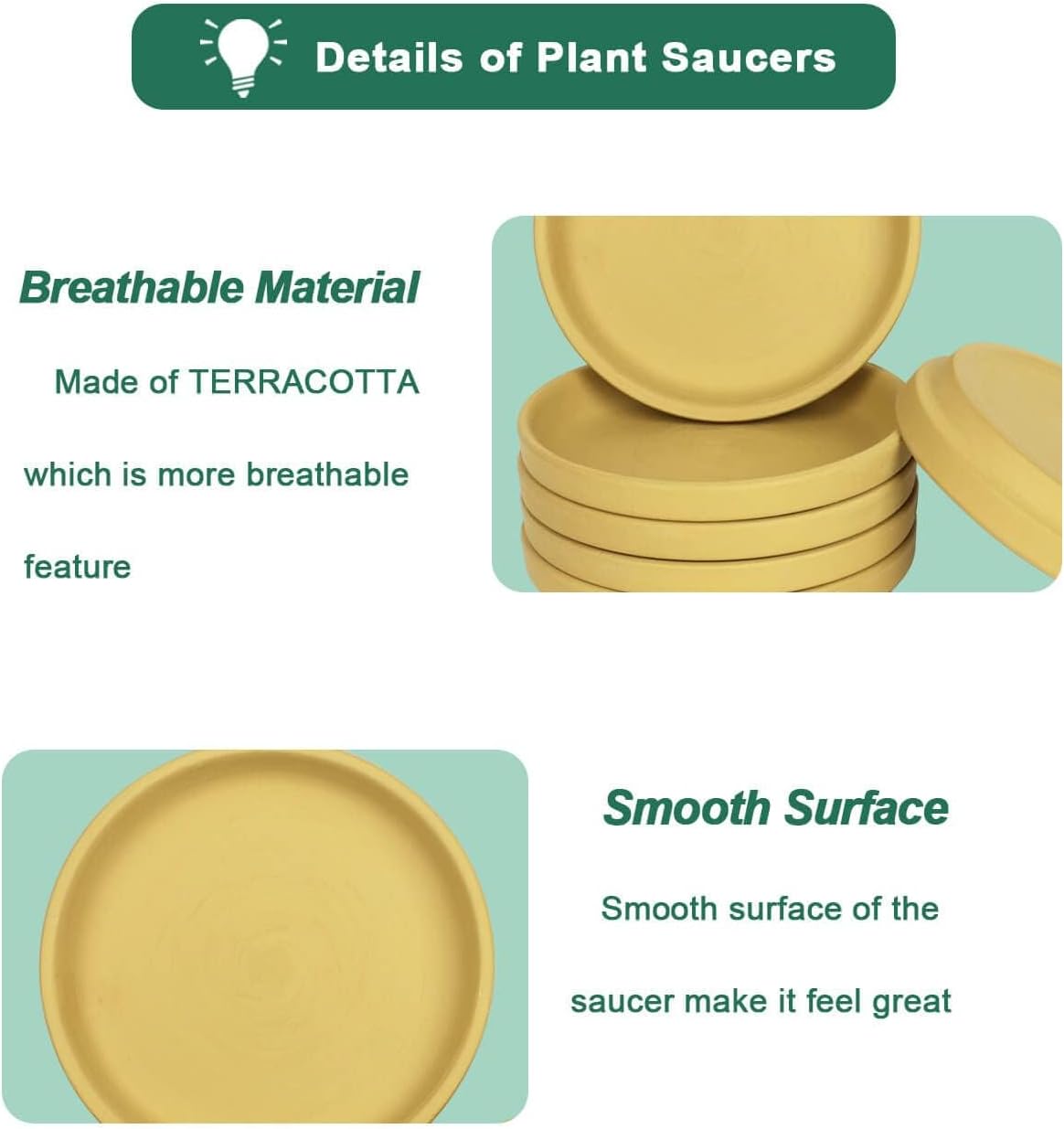 vensovo 8 Inch Yellow Terracotta Plant Saucer Pots Tray - 4 Pcs Round Planter Saucers for Indoor & Outdoor Plants, Large Clay Trays Perfect for 7 Inch 7.5 Inch 8 Inch Flower Pot