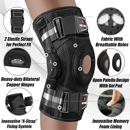 NEENCA Professional Knee Brace for Knee Pain, Hinged Knee Support with Patented X-Strap Fixing System, Strong Stability fo...