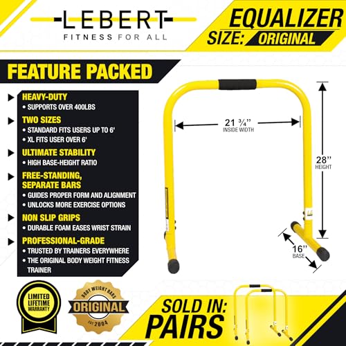 Lebert EQualizer Total Body Strengthener – Portable Dip Station for Full Bodyweight Training – Includes Hip Resistance Ban...