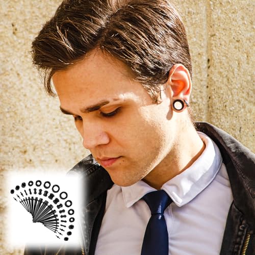 Okxiri 50 Pcs Ear Stretching Kit, Acrylic Gauges for Ears 14G-00G, Lightweight Tapers+ Plugs+ Silicone Tunnels, Gauge Stre...