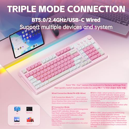 AULA 99 Key Keyboard, Wireless Gaming Keyboard Bluetooth Computer Keyboards Creamy Cute with Number Pad RGB Backlit Tri-Mo...