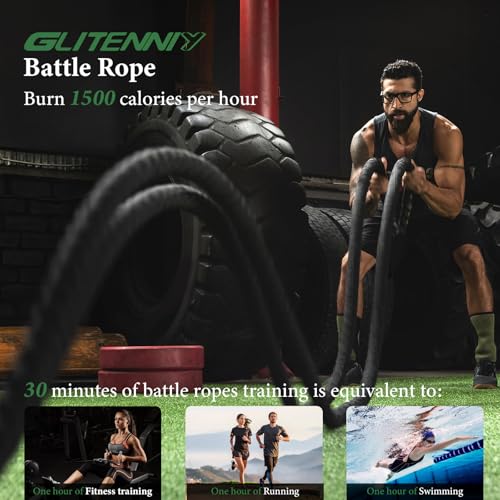 Battle Ropes Black Workout Rope 1 inch Battle Ropes for Home Gym 30ft Exercise Ropes for Working Out Heavy Ropes for Exerc...