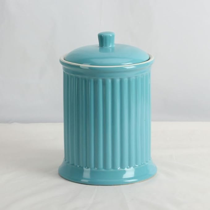 Omniware Simsbury XL Canister, 120oz Stoneware Cookie Jar with Lid, Large Kitchen Storage Container, Airtight Farmhouse Canister for Flour, Sugar, Coffee, or Snacks (Turquoise)