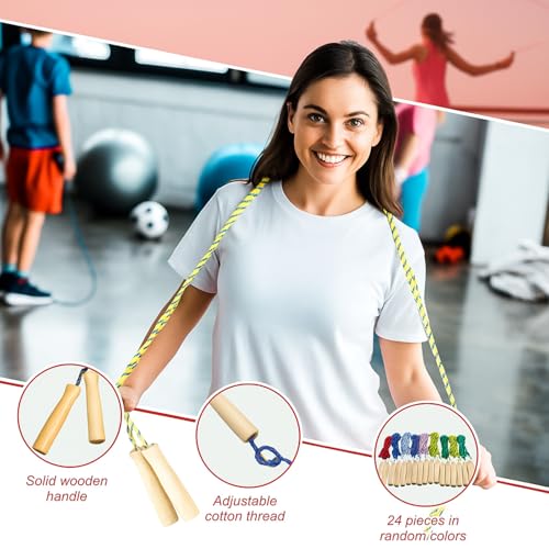 Lenwen Jump Rope Bulk 7.25 ft Cotton Skipping Rope Adjustable with Wooden Handle for Training Outdoor Exercise Christian C...