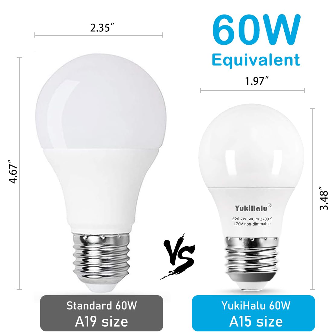 Yukihalu  A15 Appliance Light Bulb  60W Equivalent For Range Hood/Refrigerator Light Bulb/Ceiling Fan Light  600 Lumens 7W 120V 2700K Soft White E26 Base  Waterproof  Not Dimmable  2-Pack