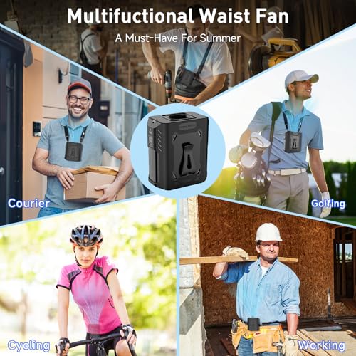Portable Waist Fan, 5-Speed 14800RPM Strong Airflow Portable Fan[Max 25H Working Time], Hands-Free Neck Fan, Rechargeable ...