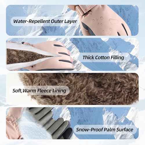 Andiker Women Winter Ski Gloves, Waterproof Touchscreen Snowboard Gloves, Windproof Warm Snow Glove for Skiing Running and...