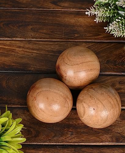 NIRMAN Decorative Acacia Wood Round Balls Set of 3 for Christmas Decorative Bowls Table Centerpiece | Coffee Table and Hou...