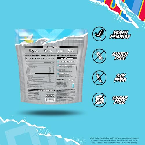 GHOST Hydration Packets, Sonic Ocean Water, 24 Sticks, Electrolyte Powder - Drink Mix Supplement with Magnesium, Potassiu...