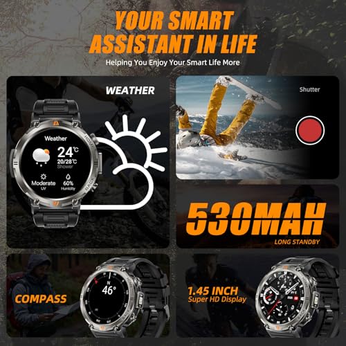 Military Smart Watches for Men Built-in GPS with LED Flashlight Compass, 3ATM Waterproof Rugged Tactical Smartwatch with T...