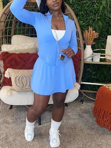 Tennis Skirts Set Womens 2 Piece Outfits Long Sleeve Zip Up Jackets Two Piece Mni Skirts Set Golf Skort Athletic Sports
