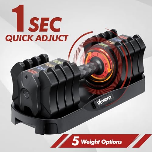 Adjustable Dumbbell Set, 22.5lb 5-in-1 Quick Adjust Dumbbell, Free Weights with Storage Tray for Home Gym, Full Body Worko...