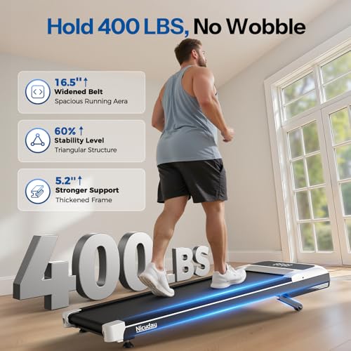 Niceday Walking Pad Treadmill with 10% Auto Incline, 400lbs Capacity, Under Desk Treadmill for Home Office, 3HP Super Quie...