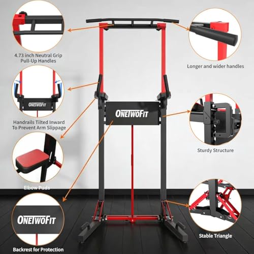 ONETWOFIT Foldable Power Tower Pull Up Bar Station, Multi-Function Adjustable Height Pull Up Dip Station for Gym Workout, ...