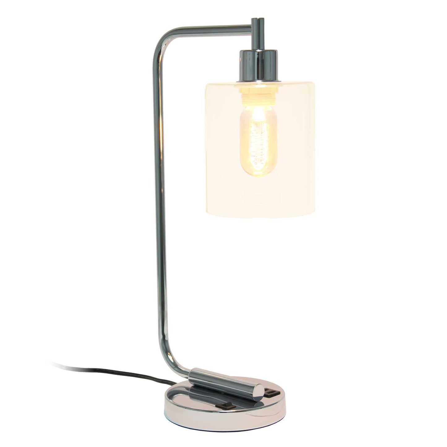 Simple Designs Industrial Iron Lantern Desk Lamp with Dual USB Ports, Chrome, Model LD1066-CHR, USB-No Bulb