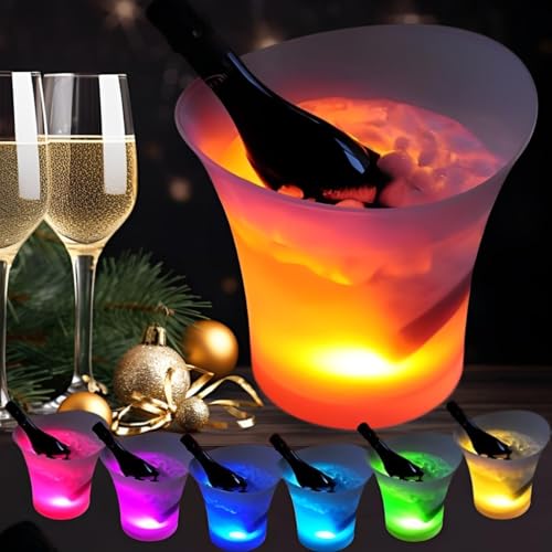 Japard LED 5L Ice Bucket Serving Tray, Light up Ice Basket - Large Capacity, Lightweight, 7 Colors Illuminating for Home P...