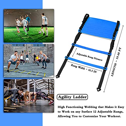 HLYWEI Speed Agility Training Set, Includes 1 Agility Ladder, 4 Steel Stakes, 1 Sports Headband,1 Jump Rope, 10 Disc Cones...