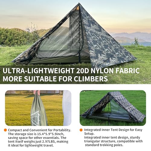 TENPLAY Backpacking Tent,Lightweight Camping Tent 2 Person,Ultralight Hiking Tent,Nylon,Waterproof,Windproof,Easy Setup,4 ...