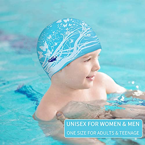 Moolecole Soft Waterproof Silicone Swim Cap Girls Summer Pool Sea Swimming Cap Bathing Haircare Hat for Long Hair