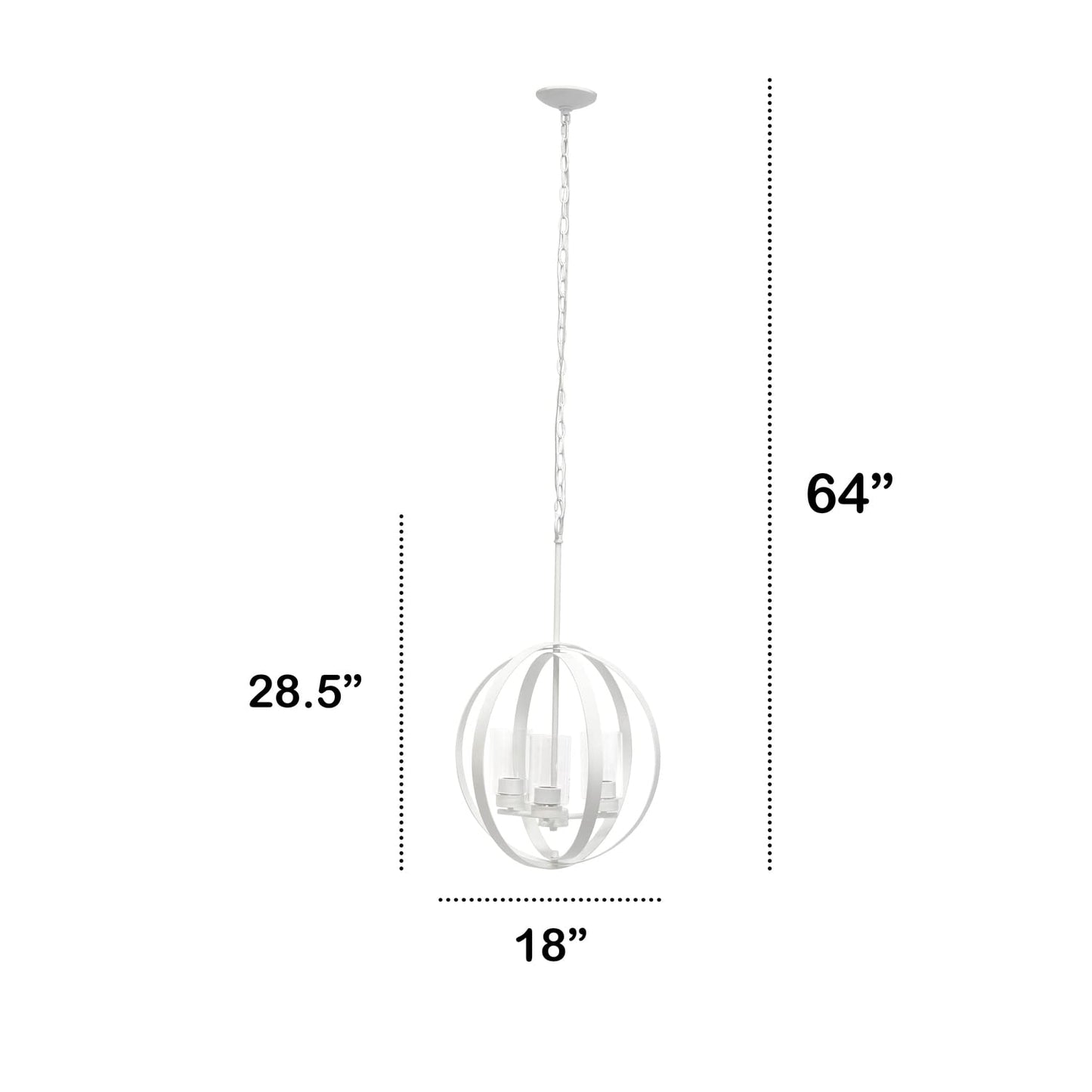 LALIA HOME 3-Light Industrial Globe Pendant Light, 18in Adjustable, Iron & Glass, White, Model 1270-LHP-3010-WH