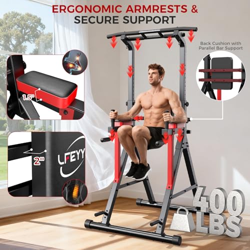 LFEYYD Power Tower Pull Up Bar Free Standing - 13-Level Adjustable Height Dip Station - Home Gym Strength Training Equipme...