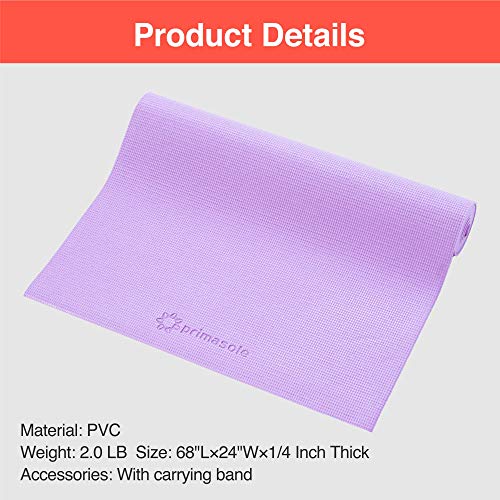 Primasole Yoga Mat with Carry Strap for Yoga Pilates Fitness and Floor Workout at Home and Gym Non-slip 9 colors