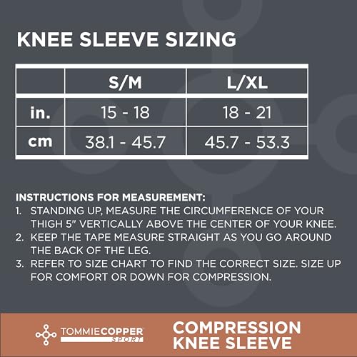 Tommie Copper Knee Compression Sleeve (S/M, Black), 15-20 mmHg, 4D Stretch & Non-Slip Fit for Targeted Support, Patented C...