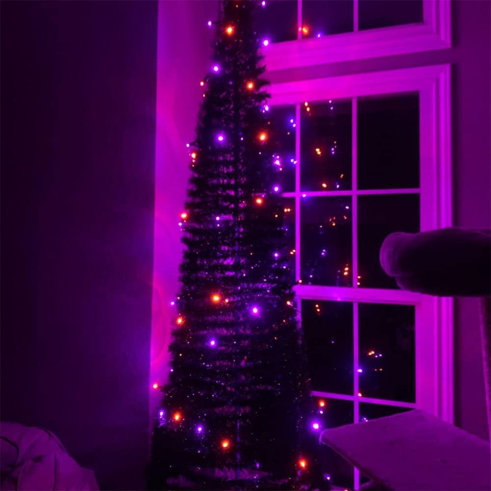 Tw Shine 20Ft Purple And Orange Halloween Mini String Lights, 100 Count, Waterproof Indoor/Outdoor Decor, Model Zf-100-2/Sb