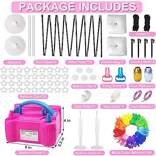 Balloon Arch Kit and Balloon Pump Electric, 10ft Wide Adjustable Balloon Arch Stand With 100Balloons 2Balloon Stands For W...