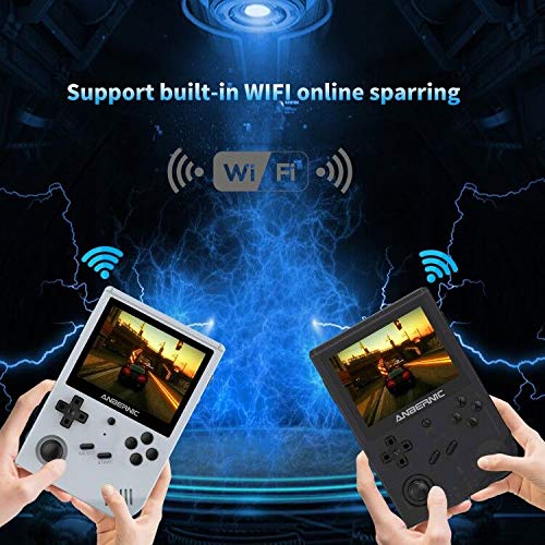 HAIHUANG RG351V Handheld Game Console,Plug & Play Video Games Supports Double TF Extend 256GB,Portable Game Console 3.5 Inch IPS Screen 2521 Games (Transparent Black)