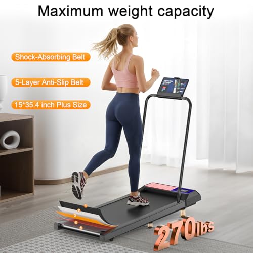 Walking Treadmill Pad with Handle Bar, Silent and Foldable Fitness Equipment, Treadmill with 4-in-1 Modes, Easy Assembly, ...