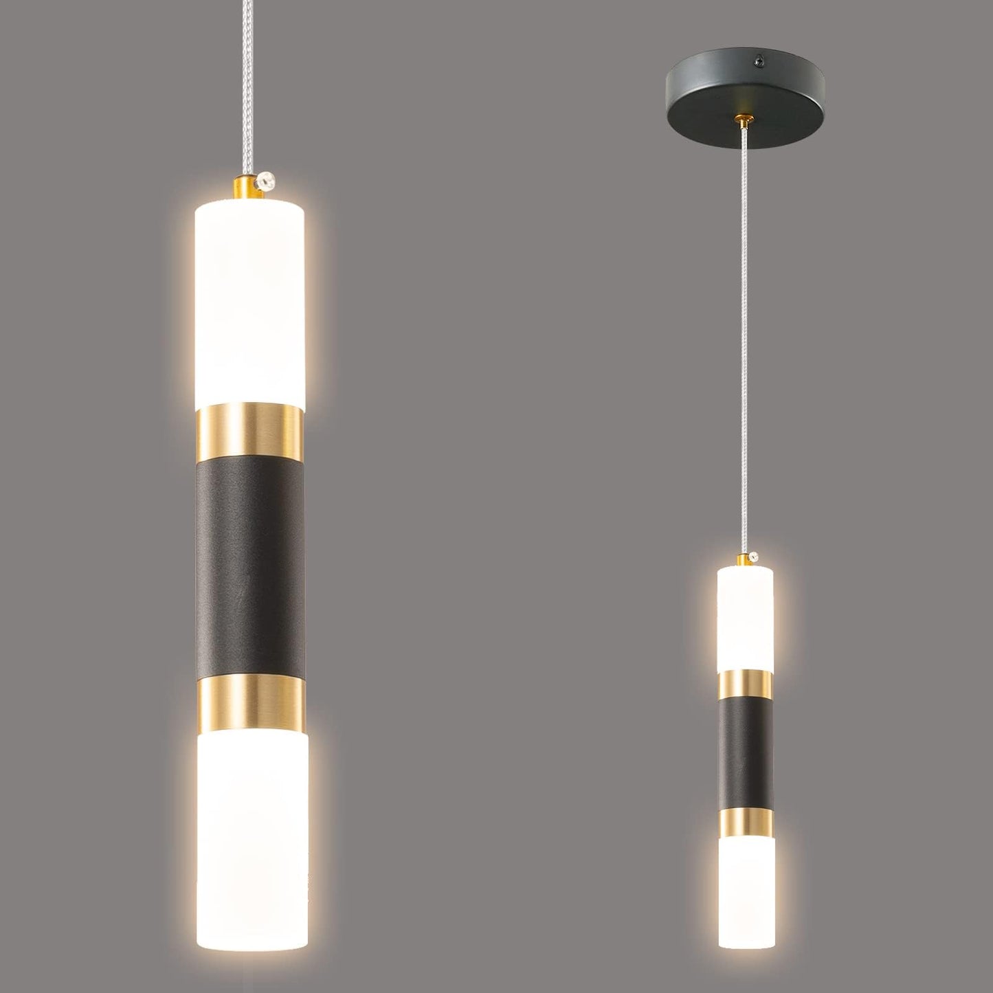 Liangmh Modern Kitchen Island Light Fixture Dimmable Led Black Mini Pendant Light Bedroom Bedside Table Black Gold Small Pendant Lighting (1-Pack)