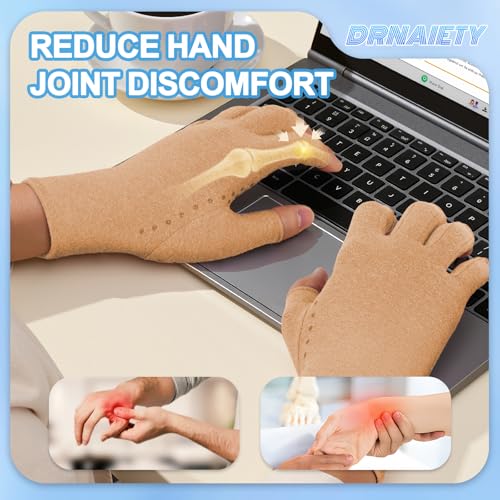 DRNAIETY 2-Pair Arthritis Compression Gloves- for Hand Arthritis, Carpal Tunnel Pain, Rheumatoid Arthritis, RSI, Fingerles...