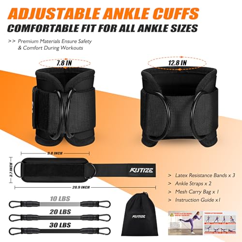 KUTIZE Ankle Resistance Bands with Cuffs for Women & Men - 3-Level Adjustable Leg & Glute Workout Equipment, Portable Home...