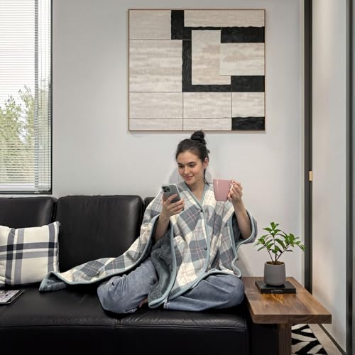 forestfish Wearable Blanket Poncho With Pockets And Buttons, Flannel Shawl Wrap Blanket For Women Soft And Warm