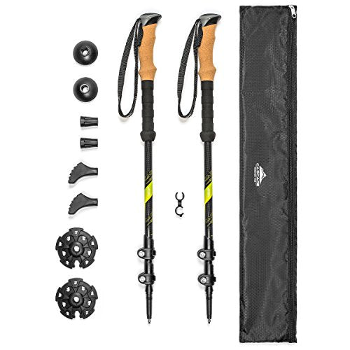 Cascade Mountain Tech Trekking Poles - Carbon Fiber Walking or Hiking Sticks with Quick Adjustable Locks