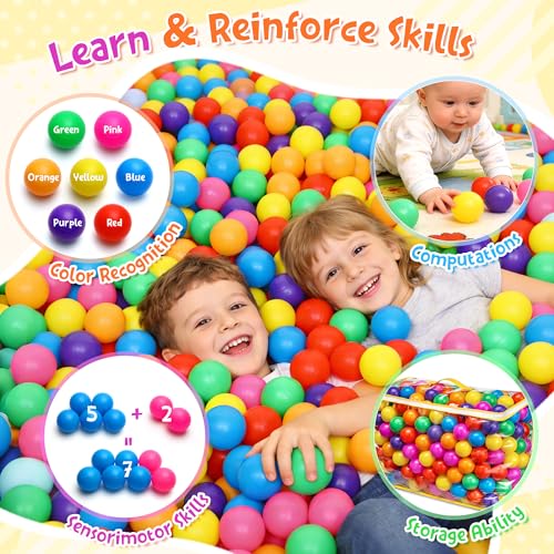 Hovenlay Ball Pit Balls Phthalate Free BPA Free Crush Proof Plastic - 7 Bright Colors in Reusable Play Toys for Kids with ...
