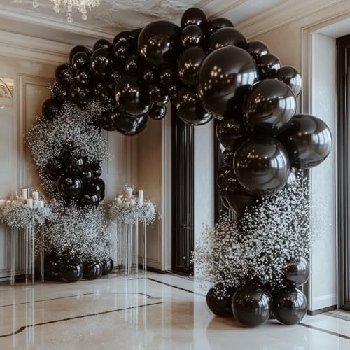 CVPARTYON Black Balloons 125 Pcs Different Sizes Pack of 18 12 10 5 Latex Balloons for Birthday Party Black Balloon Arch K...
