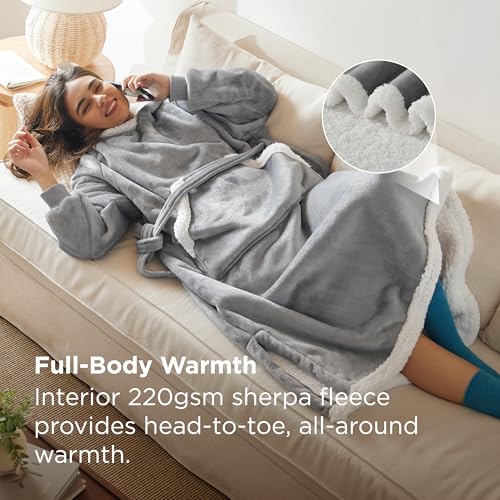 Bedsure Wearable Blanket Hoodie, Long Hooded Blanket Sweatshirt as Christmas Birthday Gifts for Women, Cozy Sherpa Hoodie ...