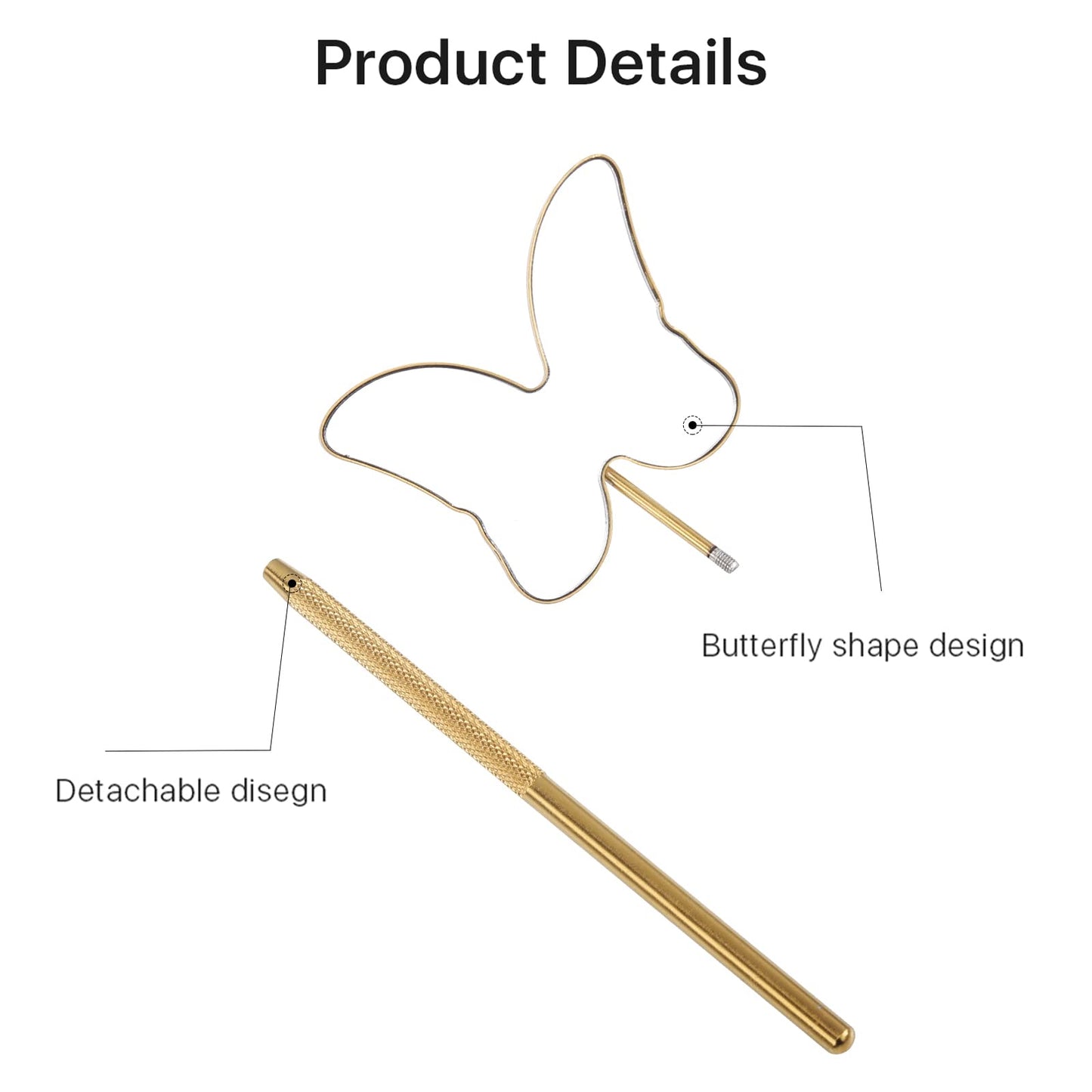Miuffue Cute Butterfly Lash Mirror for Eyelash Extensions, 2.5inch Stainless Steel Detachable Eyelash Mirror, Gold
