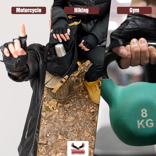 Hugger Fingerless Black Leather Gloves w/Gel Padded Palms - Driving, Motorcycle Riding, Police, Outdoor