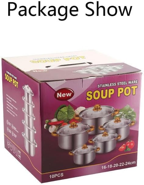 10PCS Stainless Steel Cookware Sets Nonstick Cookware Pot Dishwasher Safe Pots with Glass Lids for Soup, Pasta, Stew, Rice, Healthy Everyday Use for Gas Electric Halogen Ceramic Induction Hobs 04