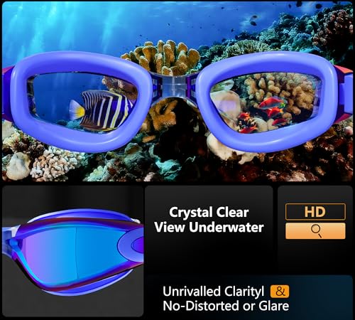 LEEIGGT Swim Goggles Set with No Leak Anti-Fog & Anti-UV Swimming Goggles Nose Clip, Swim Cap and Case for Men Women Adult